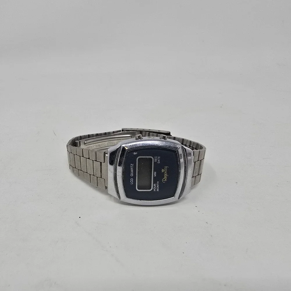 Vintage Regency LCD Quartz Digital Watch Silver Stainless Steel Hong Kong Parts